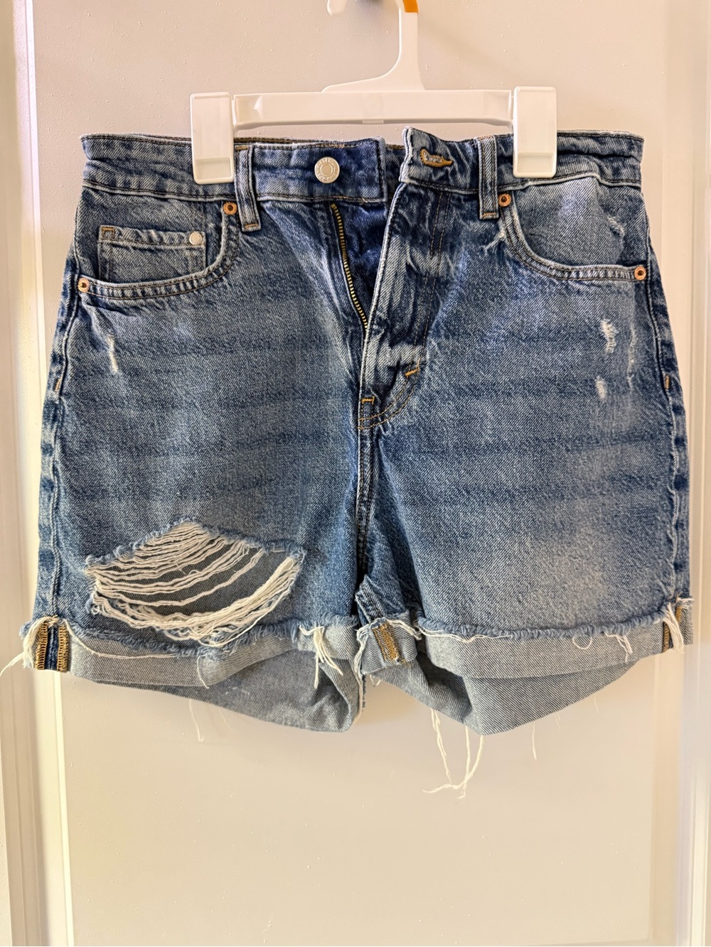 H&M Light Blue Distressed High-Rise Denim Shorts